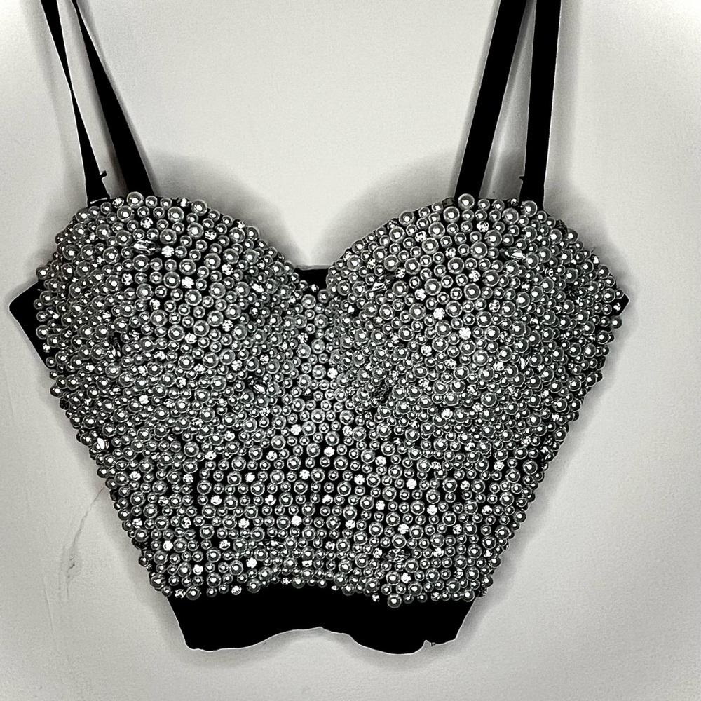 Silver Beaded Crop Top